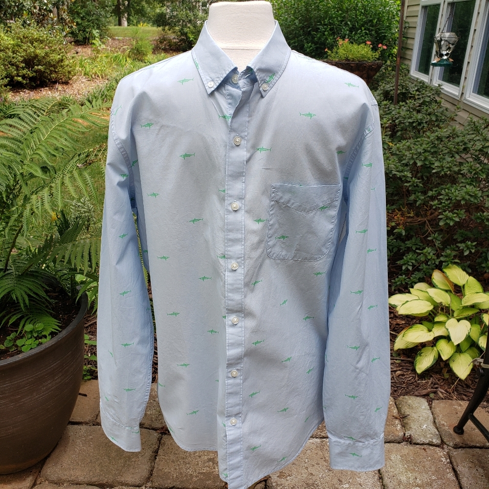 Bonobos Blue/Green Fish Long Sleeve Button Down Shirt